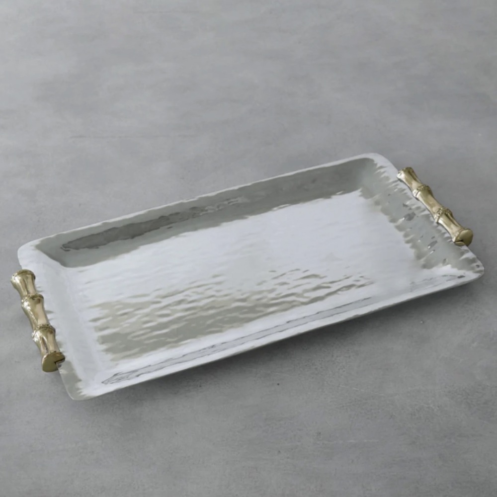 Beatriz Ball Silver Serving Tray with Gold Bamboo Handles